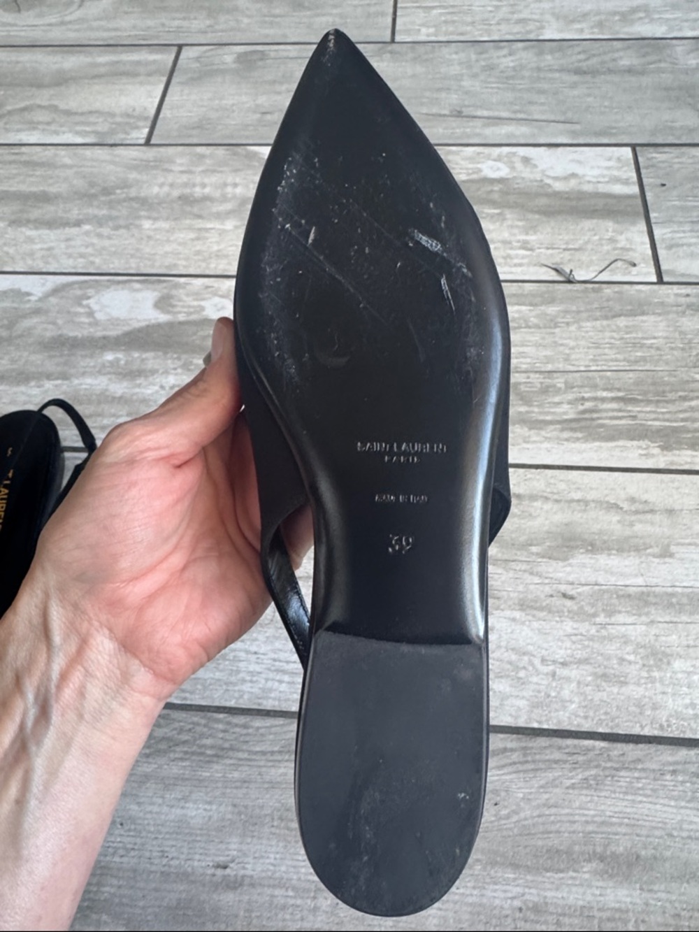 Saint Laurent Black Slingback Flats with Buckle - Picture 4 of 4